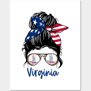 Virginia girl Messy bun , American Girl , Virginia Flag Posters and Art